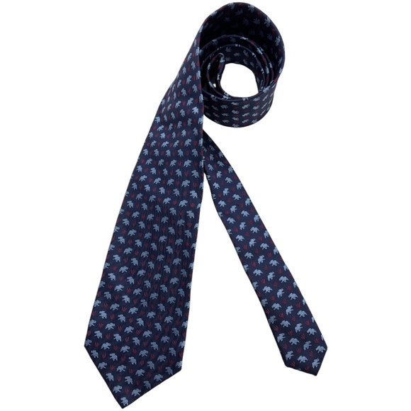HUNTING WORLD Blue Rabbit Silk LUXURY Tie HANDMADE ITALY - Picture 1 of 4